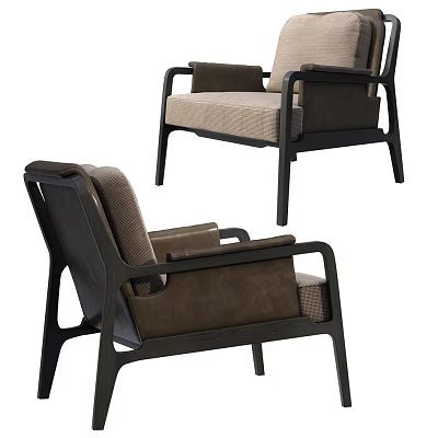 Modern Comfortable Armchair With Beige Fabric Cushion And Dark Wood Frame 3d model