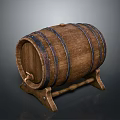 Wooden Barrel With Metal Hoops And Stand For Household Decorative Use