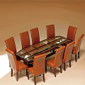 Modern Rectangular 8 Seater Glass Top Dining Table Set With Brown Leather Chairs 3d model