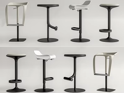 Modern Bar Stools For Home Decor Various Black White Designs Round Base And High Back 3d model