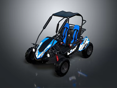 Blue And White Sporty Kart With Two Seats And Black Roof Design 3d model