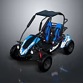 Blue And White Sporty Kart With Two Seats And Black Roof Design