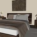 Modern Bedroom Interior Design With Wooden Bed Decorative Painting Nightstand And Curtains