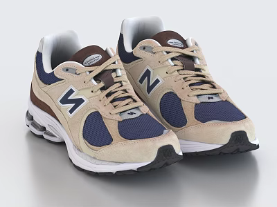 New Balance Beige Blue Brown Mesh Upper Athletic Shoes With White Black Sole 3d model