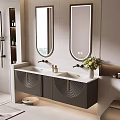 Modern Bathroom Washbasin Design With Double Sinks Mirrors Cabinets And Flower Vase