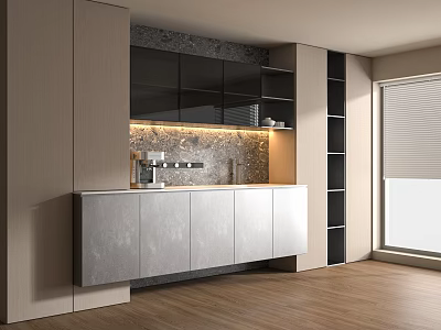 Modern Kitchen Interior With Gray Cabinets And Sleek Countertop Lighting 3d model