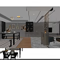 Modern Open Concept Restaurant Interior With Marble Dining Table Bench Tableware And Flower Arrangement 3d model