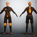 Futuristic Character In Black Armor With Orange Glowing Details Front Back View