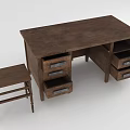 Rustic Wooden Desk With Storage Drawers And Matching Stool Furniture Set