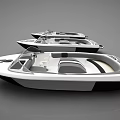 Three White and Black Motorboats with Open Cockpit and Seats Side by Side