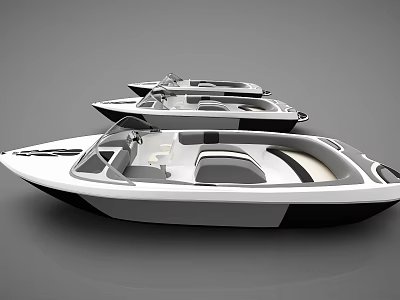 Three White and Black Motorboats with Open Cockpit and Seats Side by Side 3d model