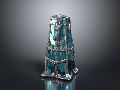 Modern Architectural Scene Component With Tower Like Blue Transparent Structure And Metal Framework 3d model