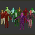 Group of People Wearing Different Colored Suits as 3D Character Models