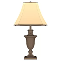 Classic Table Lamp With Beige Lampshade And Dark Brown Column Shaped Base
