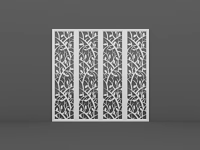 Modern Decorative Room Divider With Laser Cut Tree Branch Leaf Patterns 3d model