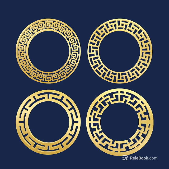 Four Golden Circular Openwork Decorative Patterns On Dark Blue Background 3d model
