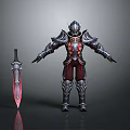 Armored Character Standing With Red Glowing Sword And Detailed Metal Armor