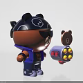 Game Movie Characters With Black Skull Hat Sunglasses Purple Vest Small Bear And Smiley Emojis
