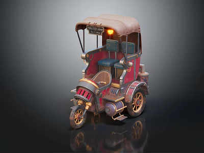 Vintage Tricycle With Lit Top Light Canopy Red Gold Decorations And Gold Wheels 3d model