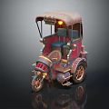 Vintage Tricycle With Lit Top Light Canopy Red Gold Decorations And Gold Wheels