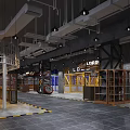 Industrial Style Shopping Mall Lobby With Exposed Pipes Metal Structures And Loft Signage