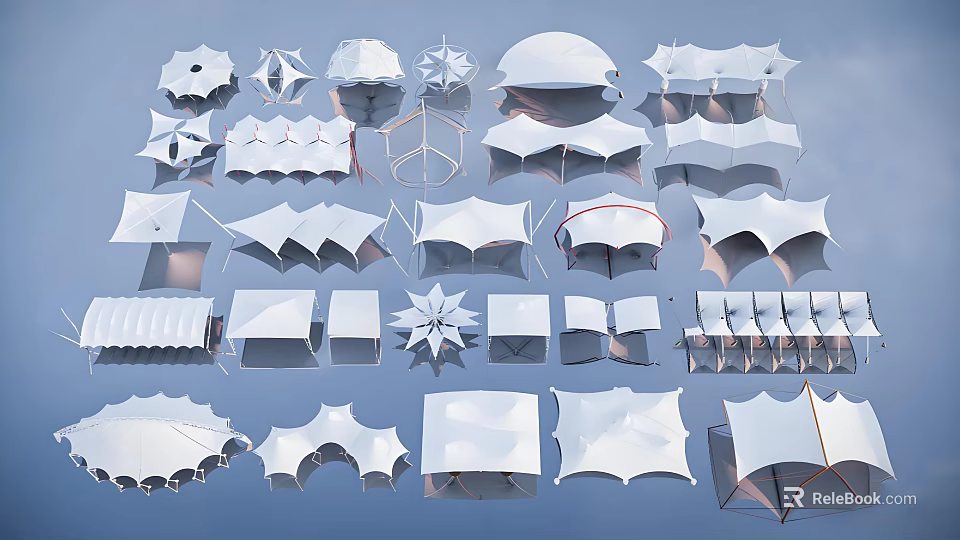 Various Types of Tensile Membrane Structures and Designs for Architecture 3d model 
