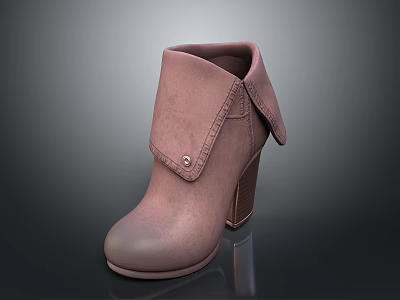 Brown Leather Ankle Boots With Block Heel And Buckle Detail For Daily Use 3d model