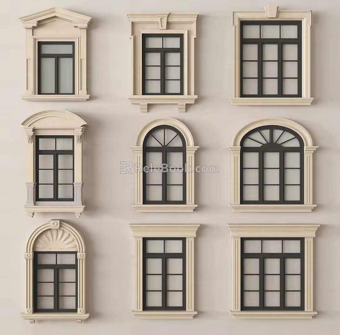 Jane European window combination arch window casement window floor-to-ceiling window 3d model