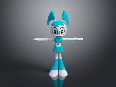 Cartoon Rabbit Character 3D Model Blue And White With Outstretched Arms Standing On Dark Background 3d model
