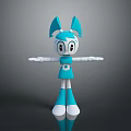 Cartoon Rabbit Character 3D Model Blue And White With Outstretched Arms Standing On Dark Background