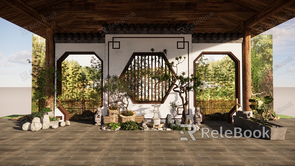 New Chinese style landscape sketch interior landscaping model