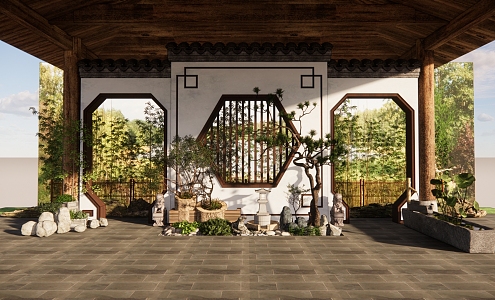 New Chinese style landscape sketch interior landscaping 3d model