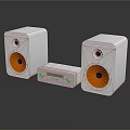 Modern White Audio Speakers With Orange Drivers And Central Control Unit 3d model