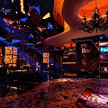 Luxurious Bar Interior With Colorful Lighting Chandeliers And Patterned Floor 3d model