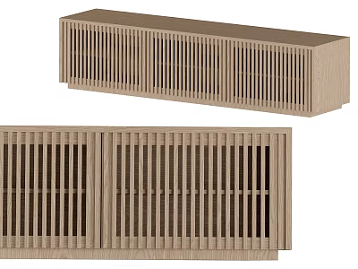 Modern Wooden TV Stand With Vertical Slatted Doors And Storage Cabinets 3d model