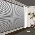 Modern Minimalist Interior With Large Window White Blinds Curtains And Potted Plant