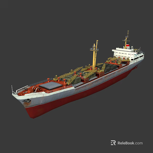 Cargo Ship With Red Hull White Superstructure And Two Masts 3d model 