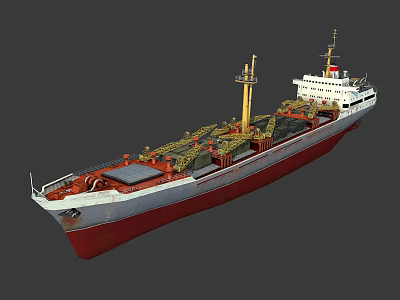 Cargo Ship With Red Hull White Superstructure And Two Masts 3d model