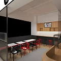 Modern Restaurant Interior Design With Wooden Counter Display Shelves And Chairs