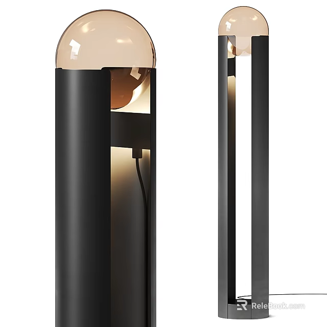 Modern Black Floor Lamp With Glass Shade And Warm Lighting Design 3d model 