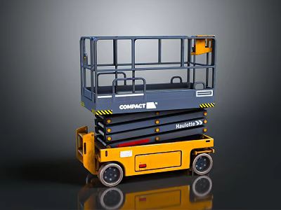 Yellow And Blue Compact Haulotte Mobile Scissor Lift With Elevated Work Platform And Guardrails 3d model