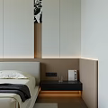 Modern Minimalist Bedroom Interior With Platform Bed White Chair Desk Wooden Floor And Paneled Walls