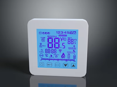Smart Home Thermostat With Digital Blue Display For Temperature Humidity WiFi Control 3d model