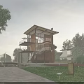 Road Facilities With Street Lamps Green Lawn And Modern Building In Residential Area