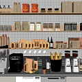 Café Interior With Shelves Stocked With Various Coffee Beans Bags Cups And Machines