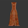 Sleeveless Long Dress With Orange Red Floral Pattern And Button Accents