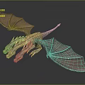 Three Headed Dragon Game Movie Character With Purple Wings And Golden Scaled Body Design