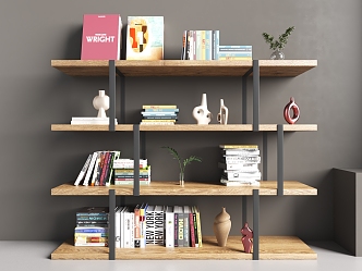 Nordic Solid Wood Bookshelf Solid Wood Storage Rack Storage Rack Book Accessories Ornaments 3d model