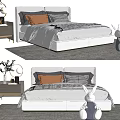 Modern White Double Bed With Gray Orange Pillows Nightstand And Table Lamp 3d model