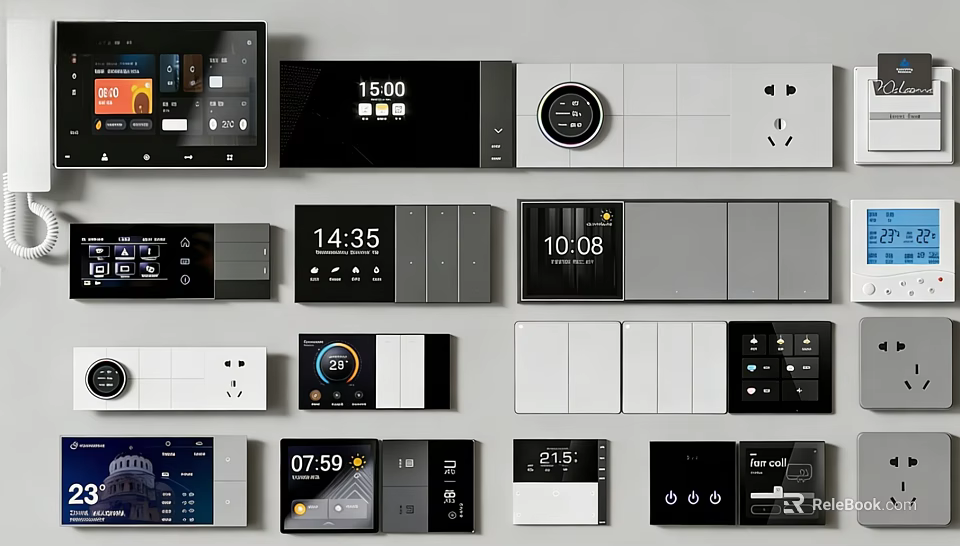 Modern Switch Panels With Digital Displays Black White Gray And Sleek Designs 3d model 